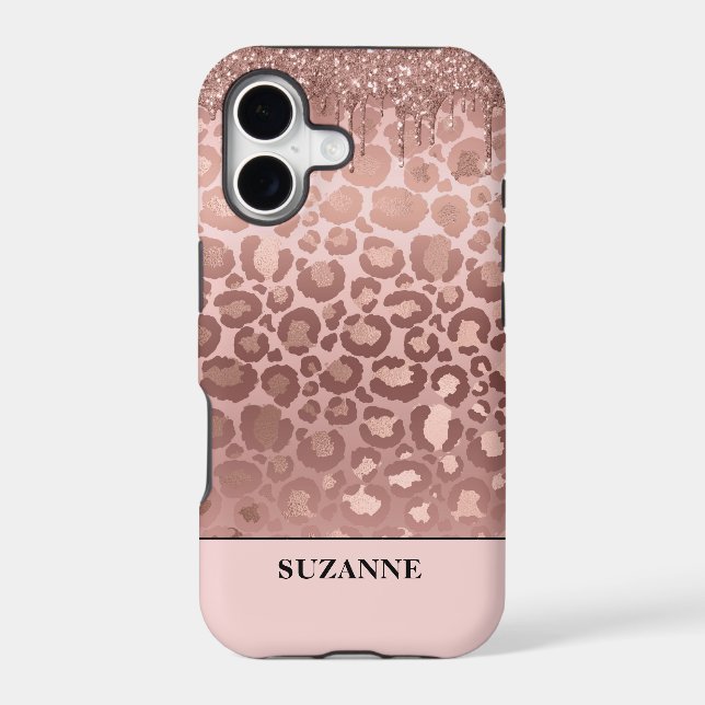 Rose Gold Glitter Pink Leopard Pattern Monogram Ca (Back)