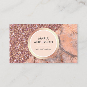 Rose Gold Glitter Pink Marble Salon Makeup Artist Business Card
