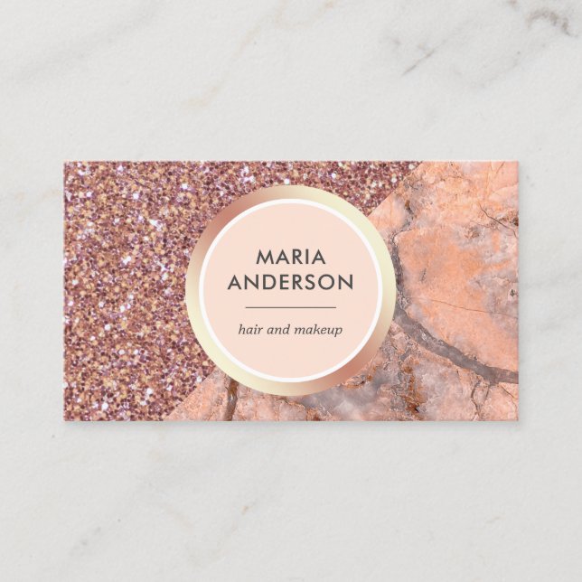 Rose Gold Glitter Pink Marble Salon Makeup Artist Business Card (Front)