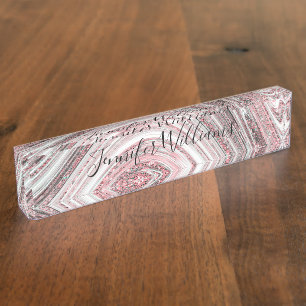 Rose Gold Glitter Pink Marble Sparkly Stylish Nameplate