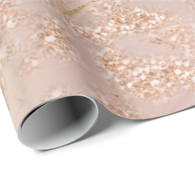 Rose Gold Glitter Pink Marble White Abstract Metal Wrapping Paper (Roll Corner)