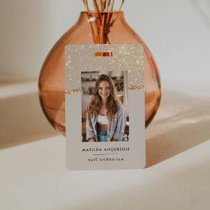 Rose gold glitter pink modern girly elegant badge ID badge