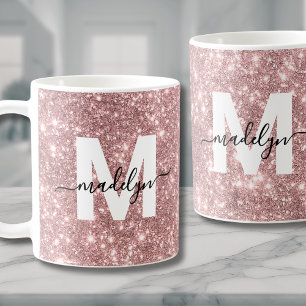 Rose Gold Glitter Pink Monogram Coffee Mug