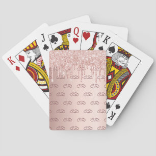 Rose gold glitter pink monogram pattern initials playing cards