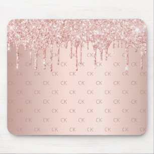 Rose gold glitter pink monogram sparkle luxurious mouse mat