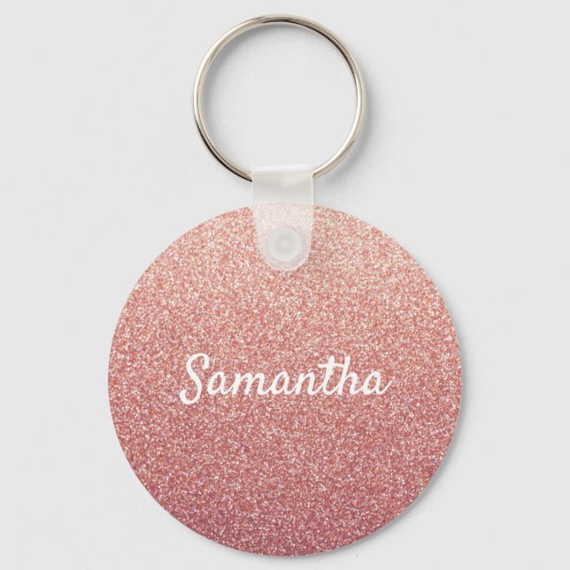 Rose gold glitter pink name script key ring (Front)