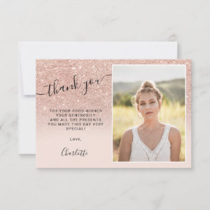Rose gold glitter pink ombre 3 photos Sweet 16 Thank You Card