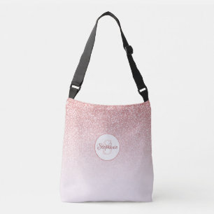Rose Gold Glitter Pink Ombre Monogram Crossbody Bag