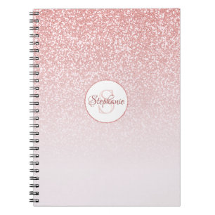 Rose Gold Glitter Pink Ombre Monogram Personalised Notebook