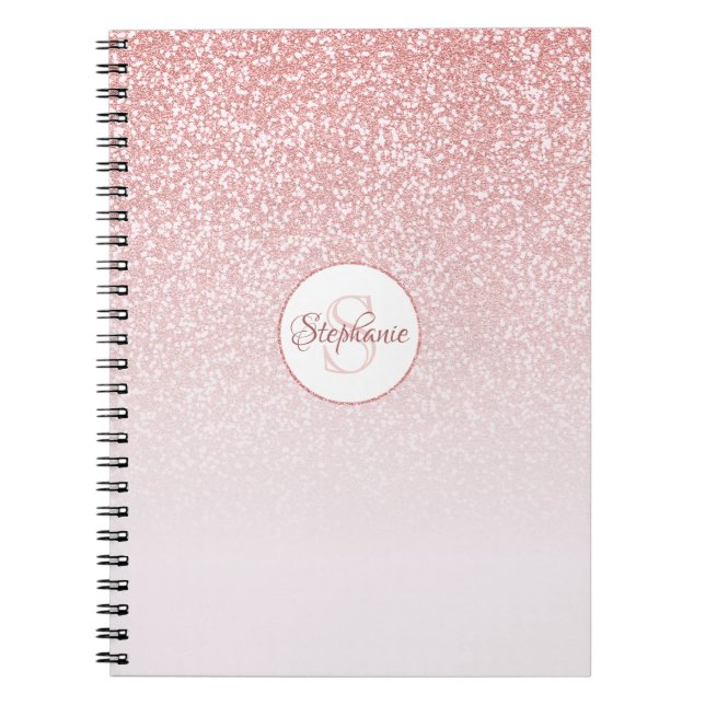 Rose Gold Glitter Pink Ombre Monogram Personalised Notebook (Front)