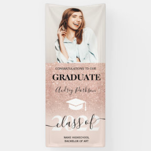 Rose gold glitter pink ombre photo graduation banner