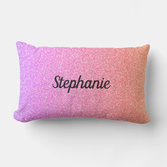 Rose Gold Glitter Pink Ombre Sparkle Custom Name Lumbar Cushion (Front)