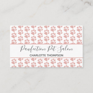 Rose Gold Glitter Pink Paw Prints Dog Grooming Business Card