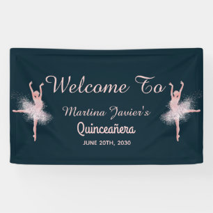 Rose Gold Glitter Pink Quinceañera 15th Birthday Banner