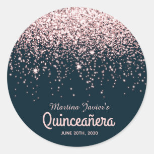 Rose Gold Glitter Pink Quinceañera 15th Birthday Classic Round Sticker