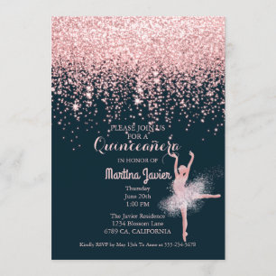 Rose Gold Glitter Pink Quinceañera 15th Birthday Invitation