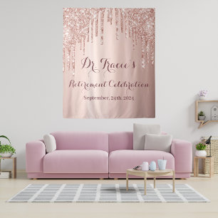 Rose gold glitter pink retirement party tapestry