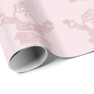 Rose Gold Glitter & Pink Santa Claus Pattern Wrapping Paper