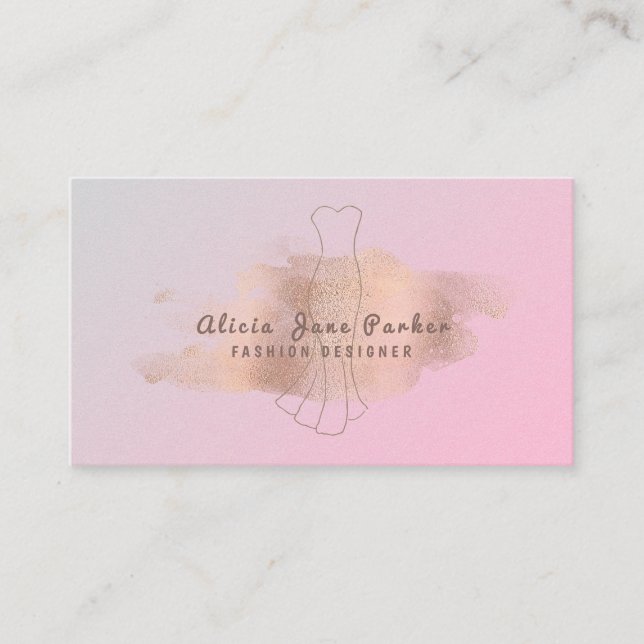 Rose gold glitter pink seamstress fashion designer business card (Front)