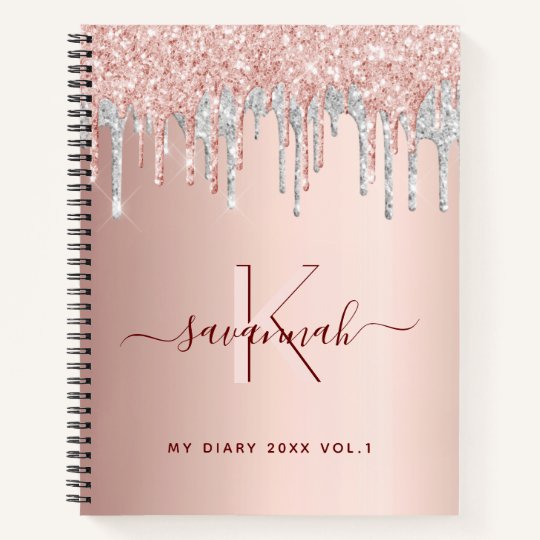 Rose gold glitter pink silver monogram diary notebook Zazzle.co.uk
