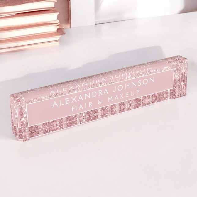 Rose Gold Glitter Pink Sparkle Hair Makeup Nameplate (Creator Uploaded)