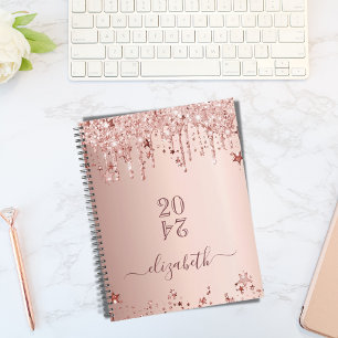 Rose gold glitter pink stars elegant 2024 planner