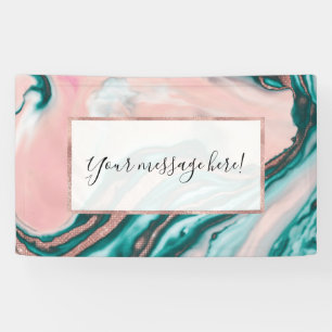Rose Gold Glitter Pink Teal Swirly Painted Marble Banner