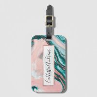 Rose Gold Glitter Pink Teal Swirly Painted Marble