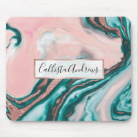 Rose Gold Glitter Pink Teal Swirly Painted Marble