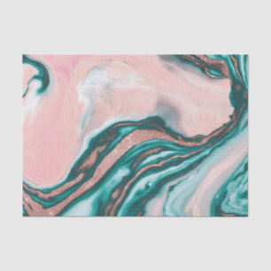 Rose Gold Glitter Pink Teal Swirly Painted Marble Tissue Paper