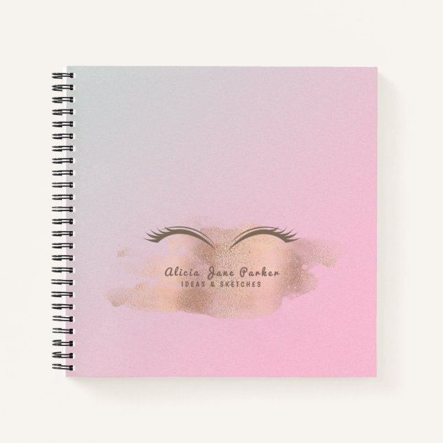 Rose gold glitter pink trendy modern makeup artist notebook (Front)