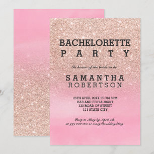 Rose gold glitter pink watercolor bachelorette invitation