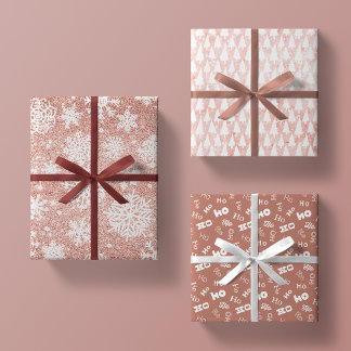 Rose Gold Glitter Pink White +Mauve Christmas Gift Wrapping Paper Sheet
