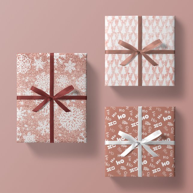 Rose Gold Glitter Pink White +Mauve Christmas Gift Wrapping Paper Sheet (Creator Uploaded)
