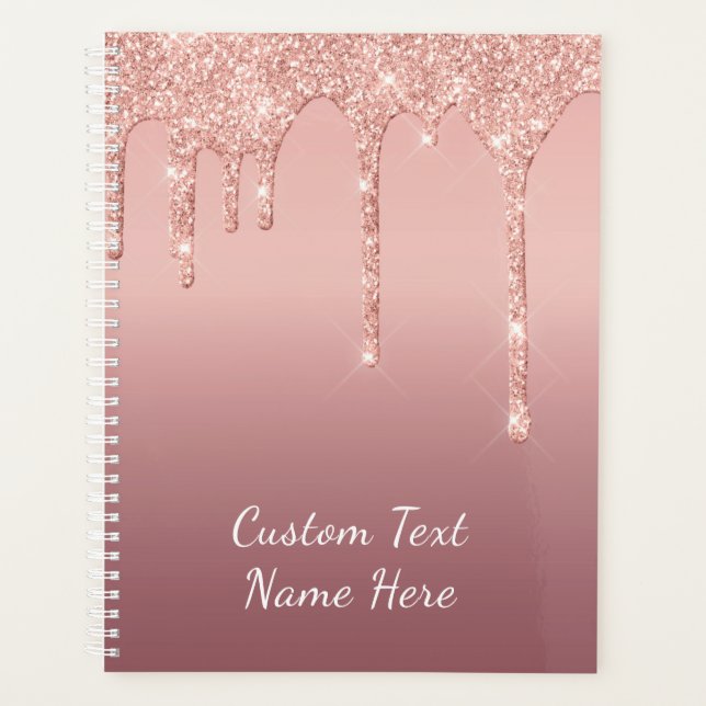 Rose Gold Glitter Planner with Custom Text (Front)