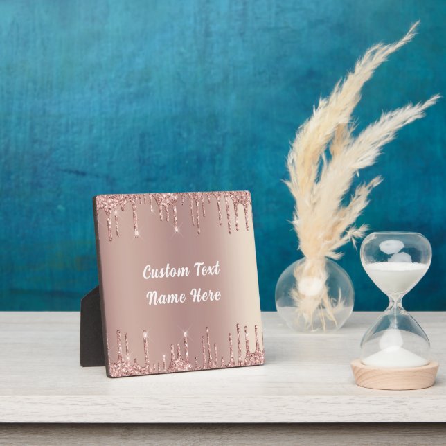 Rose Gold Glitter Plaque Gift with Custom Text (Insitu)