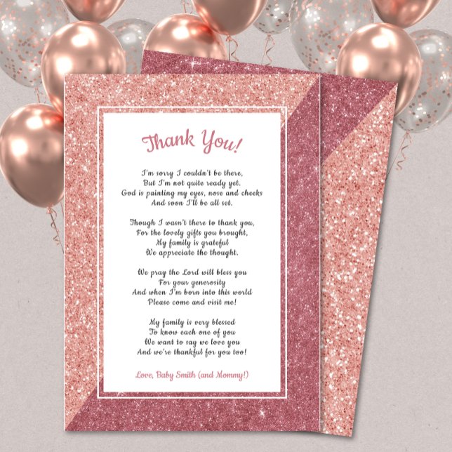 Rose gold glitter poem baby shower thank you note (Creator Uploaded)