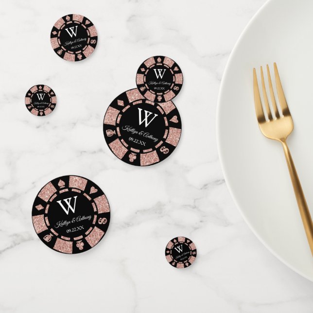 Rose Gold Glitter Poker Chip Casino Wedding Confetti (Group)
