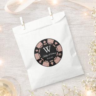 Rose Gold Glitter Poker Chip Casino Wedding Favour Bags