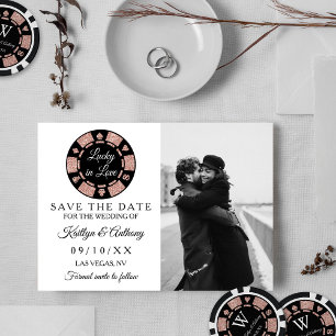 Rose Gold Glitter Poker Chip Casino Wedding Photo Save The Date