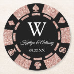 Rose Gold Glitter Poker Chip Casino Wedding Round Paper Coaster<br><div class="desc">Celebrate in style with these trendy poker chip coasters. The design is easy to personalise with your own wording and your family and friends will be thrilled when they see these fabulous coasters.</div>