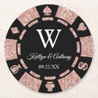 Rose Gold Glitter Poker Chip Casino Wedding