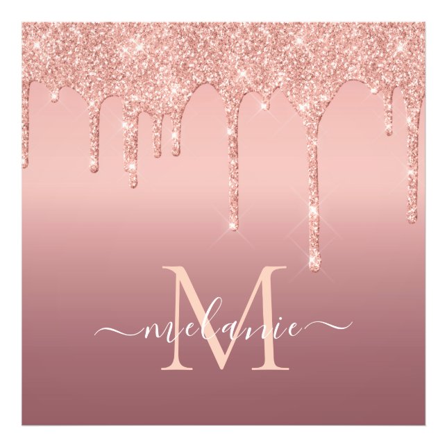Rose Gold Glitter Poster Custom Tname and Letter (Front)