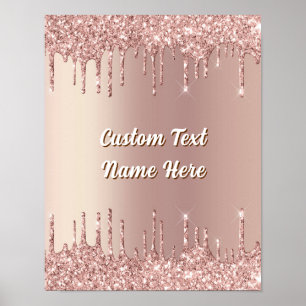 Rose Gold Glitter Poster Personalised Text Name