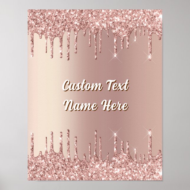 Rose Gold Glitter Poster Personalised Text Name (Front)