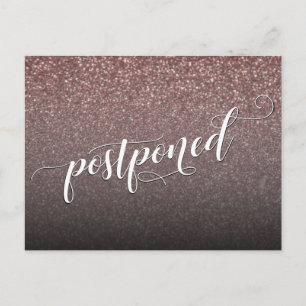 Rose Gold Glitter Postponed Wedding Announcement Postcard