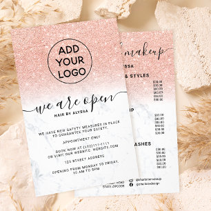 Rose gold glitter prices logo marble We're open Flyer