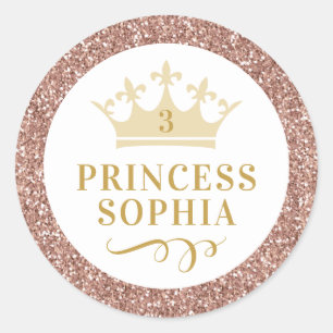 Rose Gold Glitter Princess Favour Sticker Label