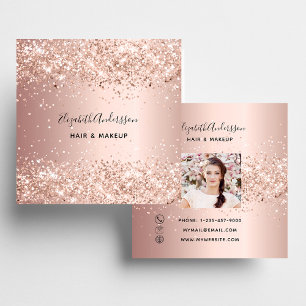 Rose gold glitter profile photo square business card