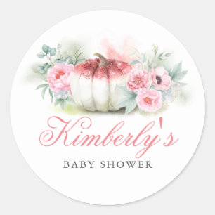 Rose Gold Glitter Pumpkin Fall Baby Shower Classic Round Sticker